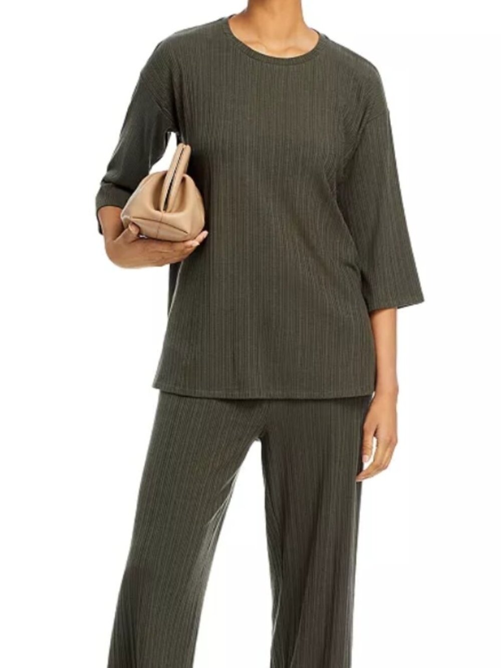 Eileen Fisher NWT Ribbed Crewneck Top Ankle Pants moss green M